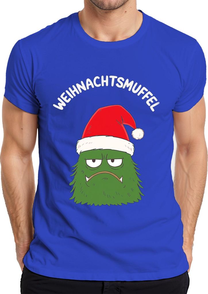 WEIHNACHTSMUFFEL Weihnachtsmonster Nikolausmütze sarkastisch Herren T-Shirt, Blau, M