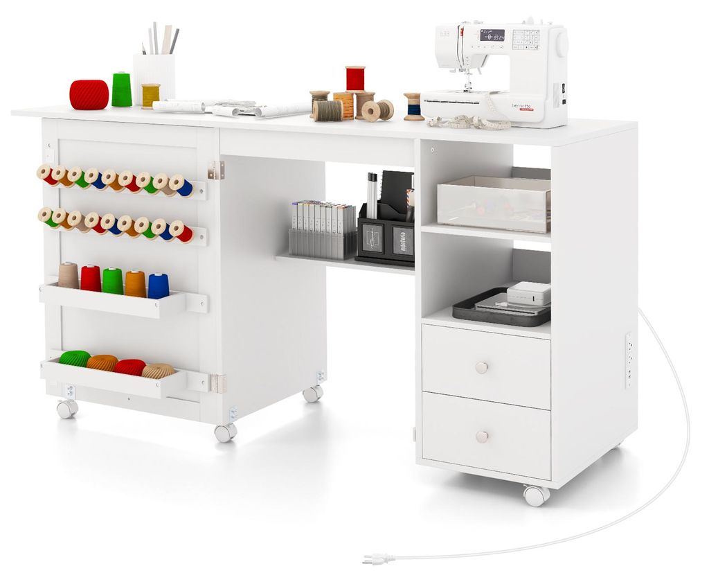 COSTWAY Nähtisch auf Rollen, Nähmaschinenschrank mit Produktbild 