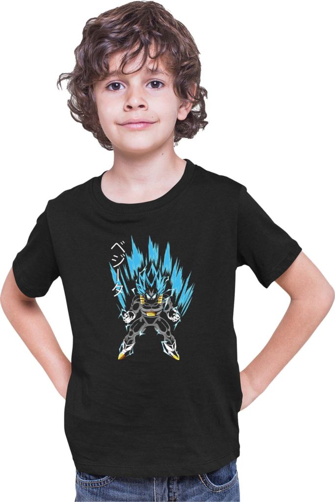 Kinder T-Shirt Dragon Anime Manga Ball Z Vegeta Blue Power Up, 9-11 Jahr - 140 / Schwarz