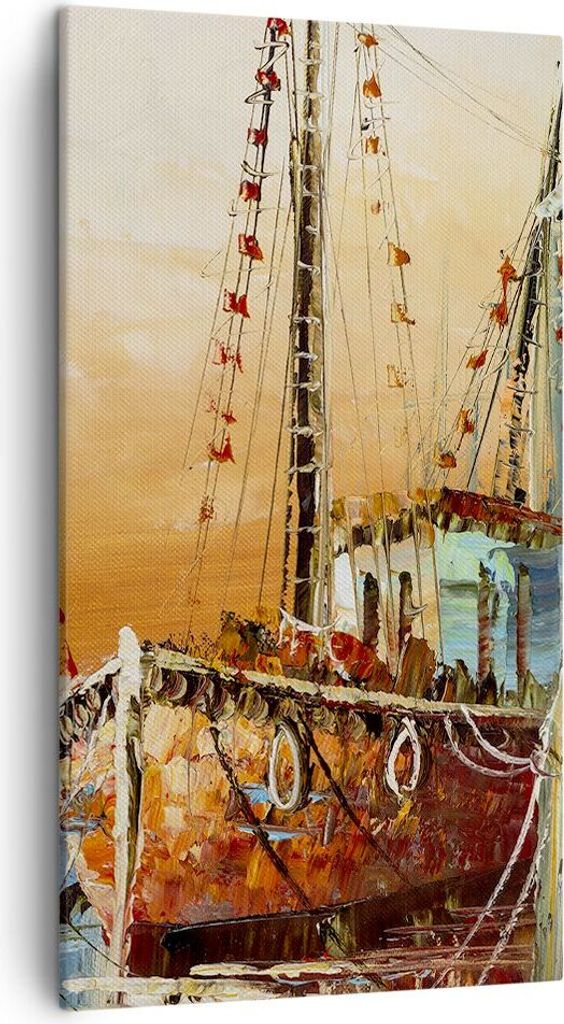 Bild auf Leinwand - Leinwandbild - Einteilig - Kutter Hafen Öl - 45x80cm - Wand Bild - Wanddeko - Wandbilder - Leinwanddruck - Bilder - Wanddekora...