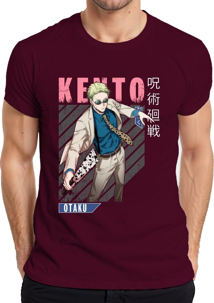 Jujutsu Kaisen Keito 呪術廻戦 Anime Ästhetik Otaku Geschenk Anzug Brille Herren T-Shirt, Burgundy, XXL
