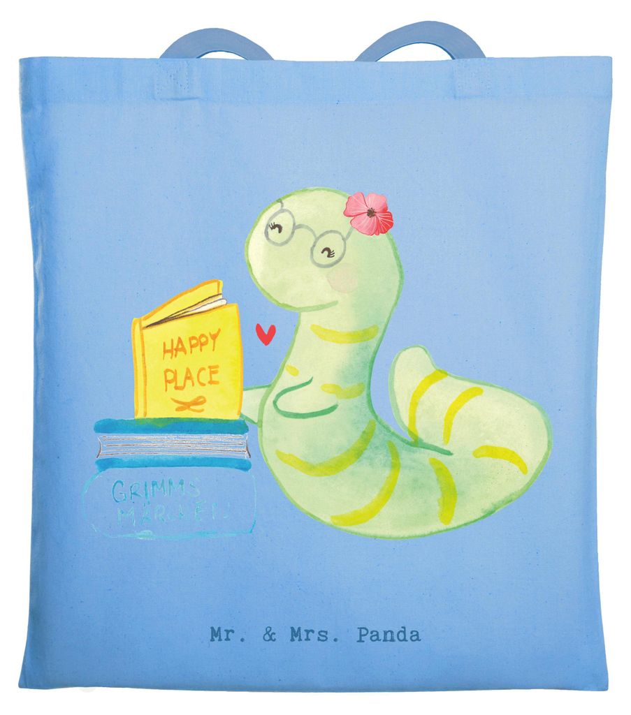 Mr. & Mrs. Panda Jutebeutel Bibliothekarin Herz - Sky Blue - Geschenk, Bibliothek, totebag, Tasche, Buchhandlung, Laptoptasche, Tote Bag, canvas, B...