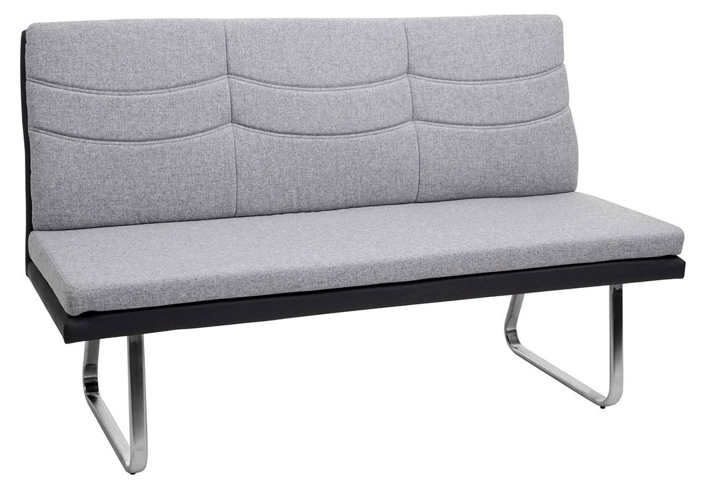 Sitzbank HWC-G54, Esszimmerbank, Stoff/Kunstleder Edelstahl gebürstet - grau, 160 cm