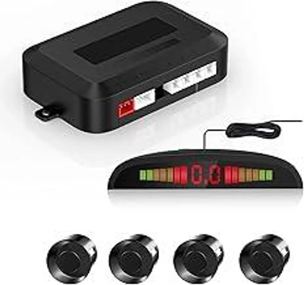 CoCar Avvisatore di retromarcia per auto Ausilio al parcheggio 4 sensori Assistente al parcheggio Sistema di parcheggio PDC + Indicatori LED + Segnale acustico - Nero