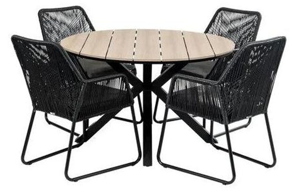 5-teiliges Gartenset | 4 Mona Gartenstühle | Limasol Gartentisch | ø 120 cm