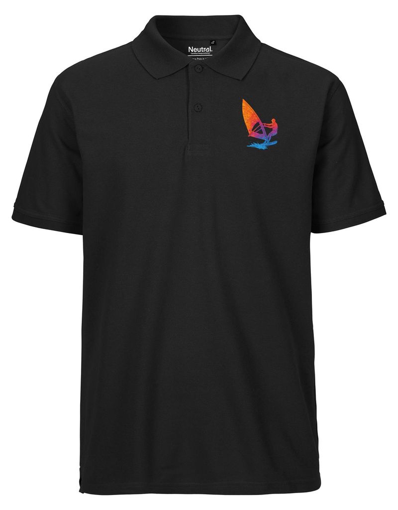Huuraa Herren Polo Shirt Windsurfen bunte Silhouette XXL Black Bio Baumwolle Fairtrade Poloshirt Geschenkidee