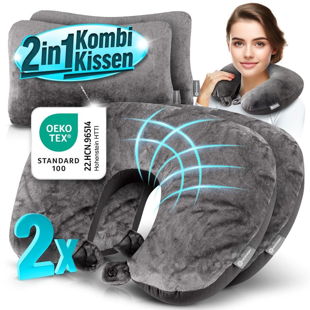 Reisekissen - 2in1 Memory Foam Nackenkissen Produktbild 