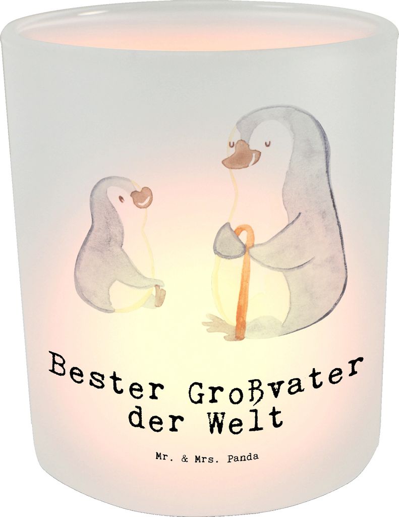Mr. & Mrs. Panda Glas Windlicht Pinguin Bester Großvater der Welt - Transparent - Geschenk, Kerzenhalter, Mitbringsel, Opa, Geburtstag, Teelichtha...