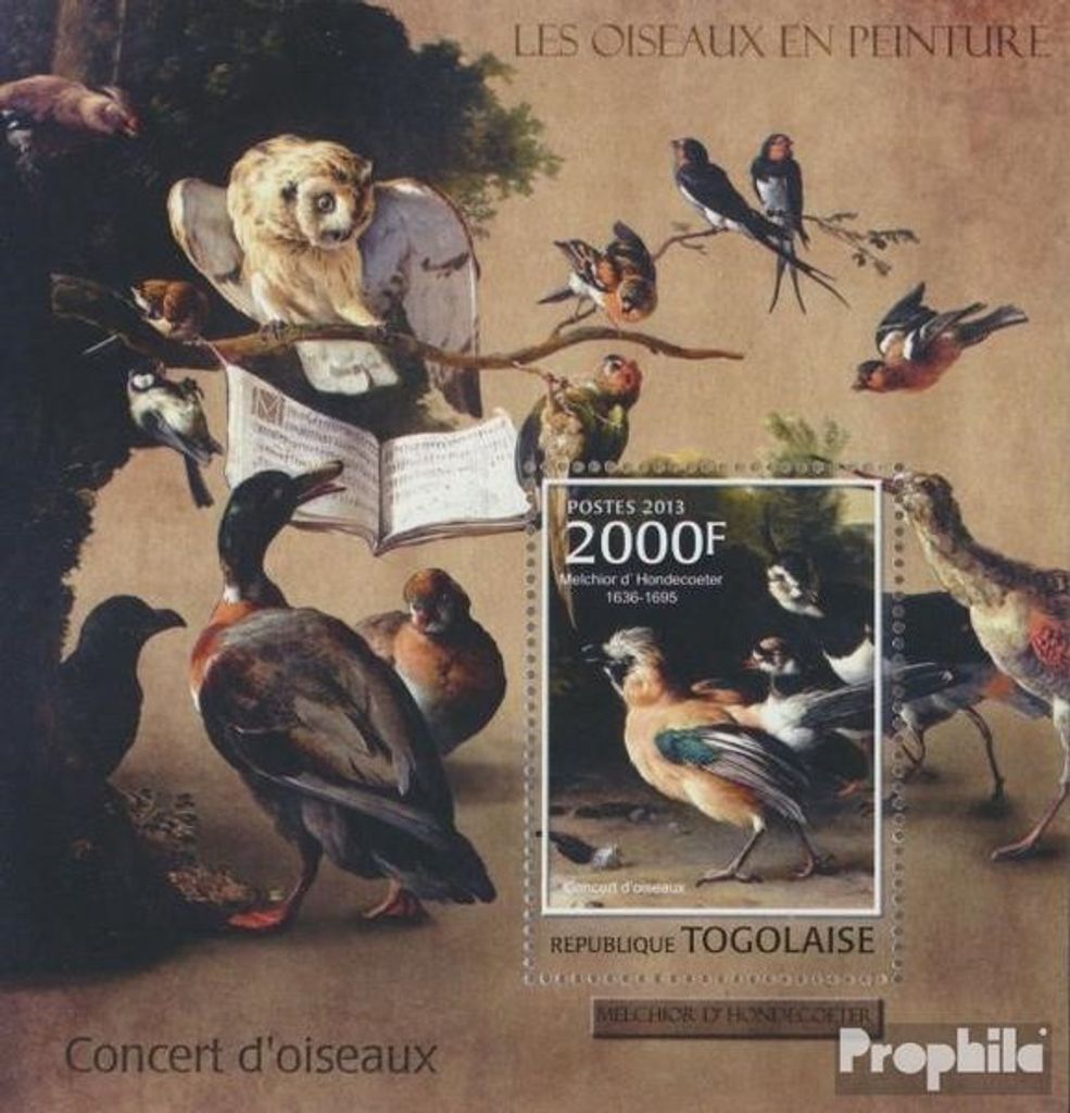 Briefmarken Togo 2013 Mi Block 765 (kompl. Ausgabe) postfrisch Vögel in der Malerei