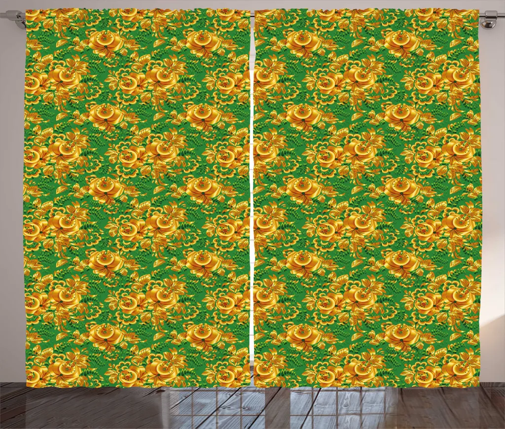 Rideau Damas Automne ABAKUHAUS Rustique 280 x 225 cm Vert Gingembre