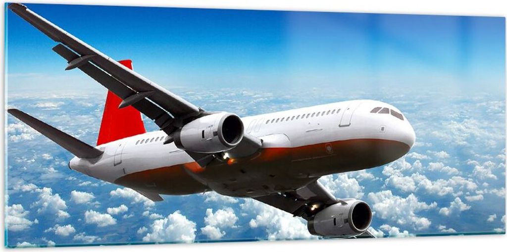 Bilder auf glas - Passagier Flugzeug Motoren Wolken - 120x50cm - Glasbilder - Wandbilder - Kunstdruck - Wanddekoration aus Glas - Glas Bilder - Wan...
