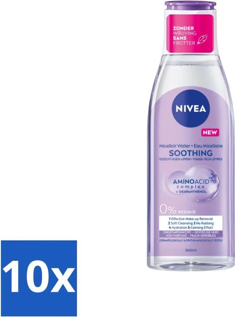 NIVEA Acqua Micellare 200ml x10 - Offerta Famiglia Pelle Sensibile