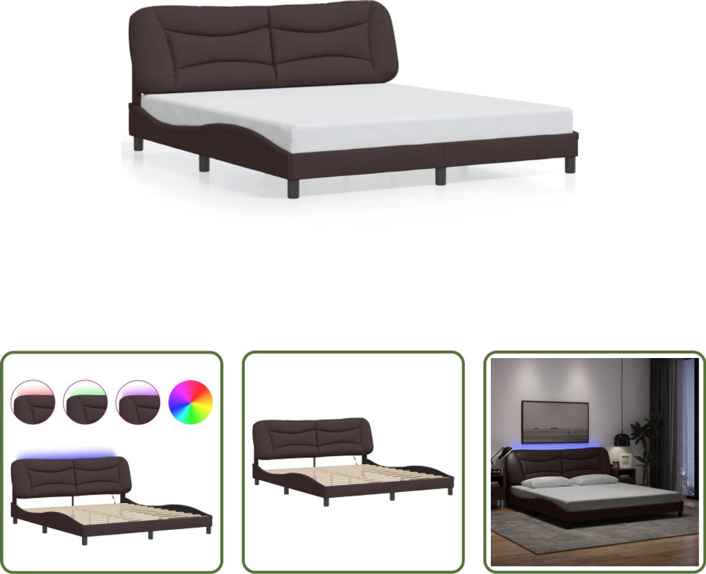 The Living Store Bettgestell mit LED Dunkelbraun 180x200 cm Produktbild 
