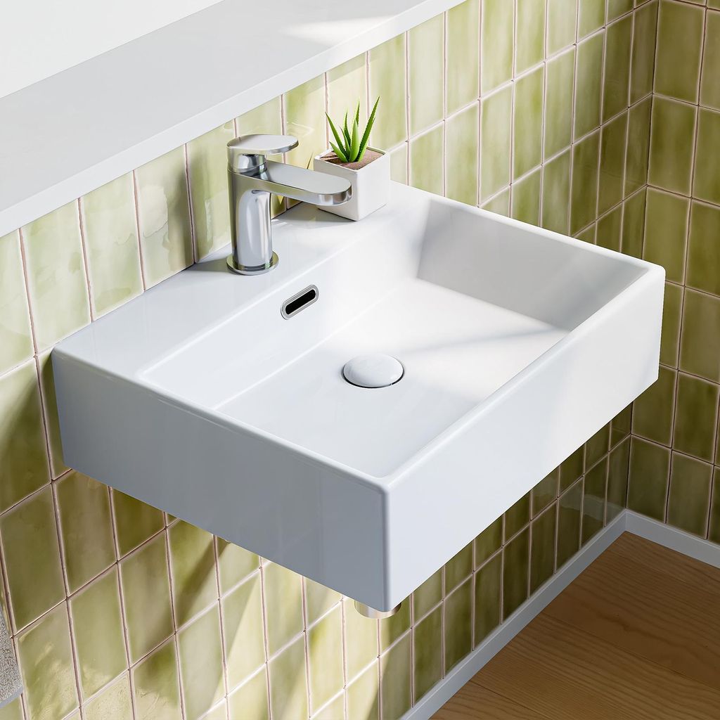 HOROW Hänge Waschbecken Keramik Aufsatzwaschbecken Weiß Produktbild 