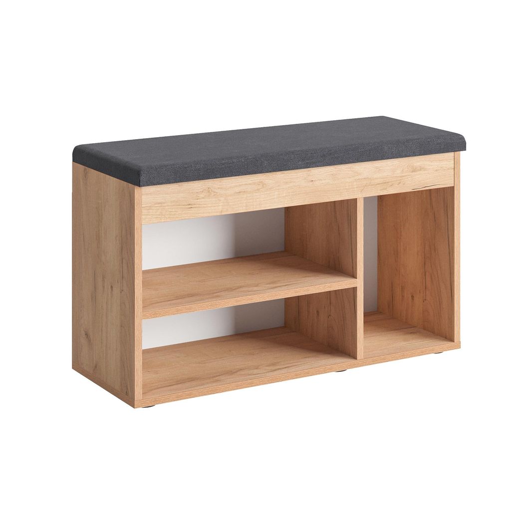 KOMTO Schuhbank mit Sitzfläche - Schuhregal Bank mit Stauraum 80 x 48 x 32 cm Schuhschrank mit Sitzbank Flur Bank Garderobenbank Sofia Honig