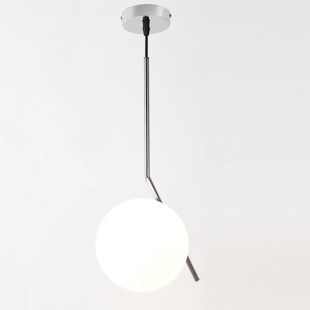 Lampe suspension MOON argent brillant avec globe en verre dépoli Ø18 cm