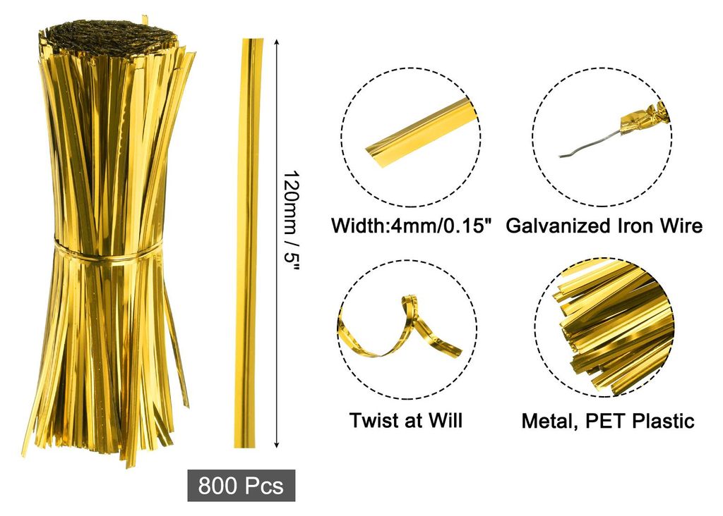 800 Stš¹ck 5" Twistbinder, Metallic Twist Ties, Wiederverwendbare Kunststoffummantelte Twist Ties fš¹r B?ckerei, Sš¹?igkeitenbeutel, Kaffeet...