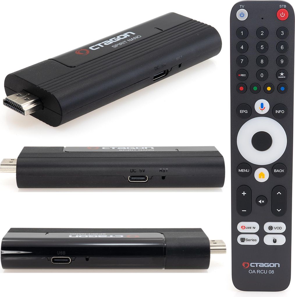 OCTAGON Spirit Nano 4K UHD Android TV Stick, 5G WLAN WiFi Bluetooth Fernbedienung, 32GB Flash & 2GB DDR RAM, HDR10+, Bluetooth 5.1