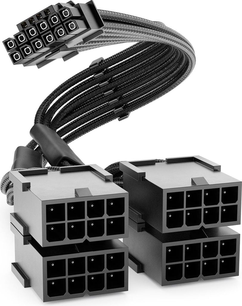 deleyCON 30cm PCIe 16pin (12+4pin) Stecker auf 4x8(6+2pin) Produktbild 