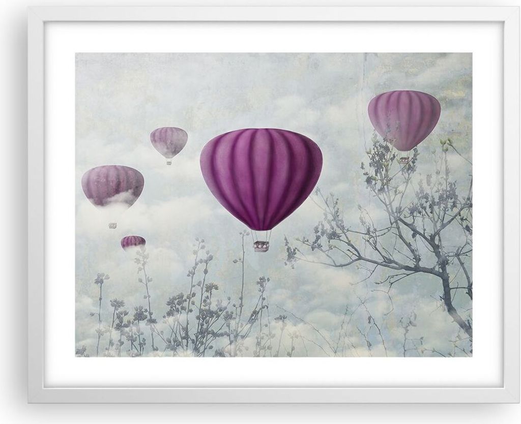 Gerahmtes Poster - Weißer Rahmen - Ballon Baum Flug - 50x40 Produktbild 
