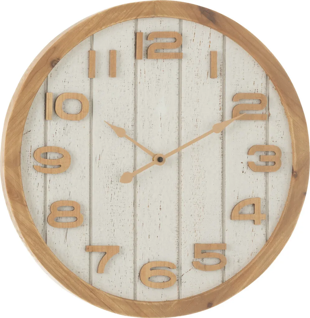 Horloge murale bois et mdf blanc naturel J-Line Small décorative chic
