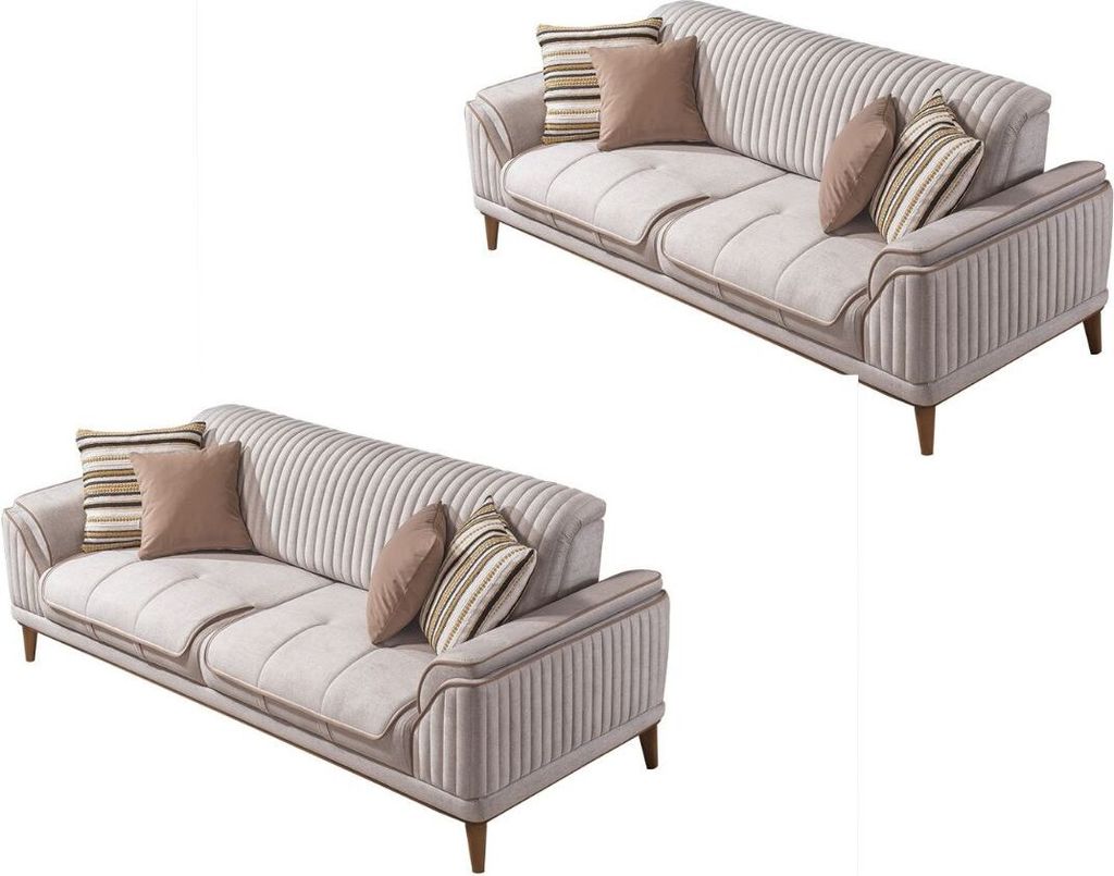 Villa Möbel Sofa Set Cuba Creme Stellvariante:2+2 Relax- und Bettfunktion, pflegeleichter Mikrofaser Samtstoff