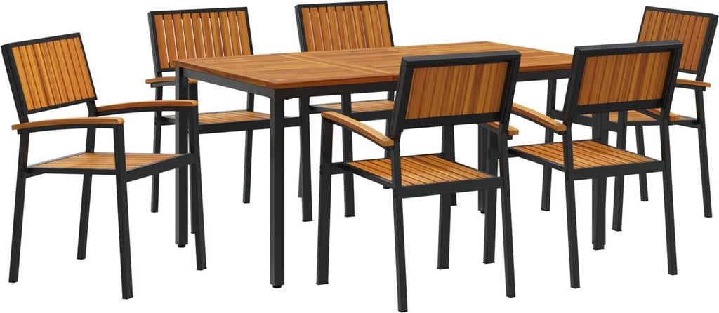 Möbel 7-teiliges Garten-Essset aus massivem Akazienholz und Metall - Gartentische 3284416