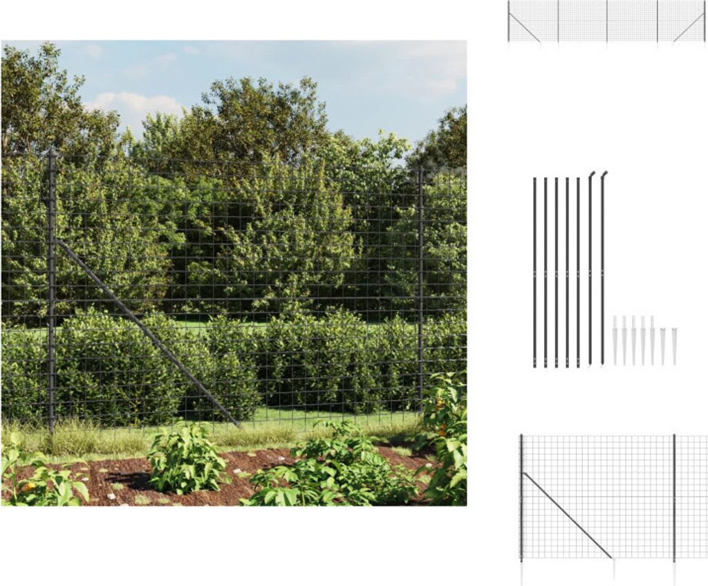 vidaXL Maschendrahtzaun mit Bodenhülsen Anthrazit 1,4x10 m - Zaunfelder