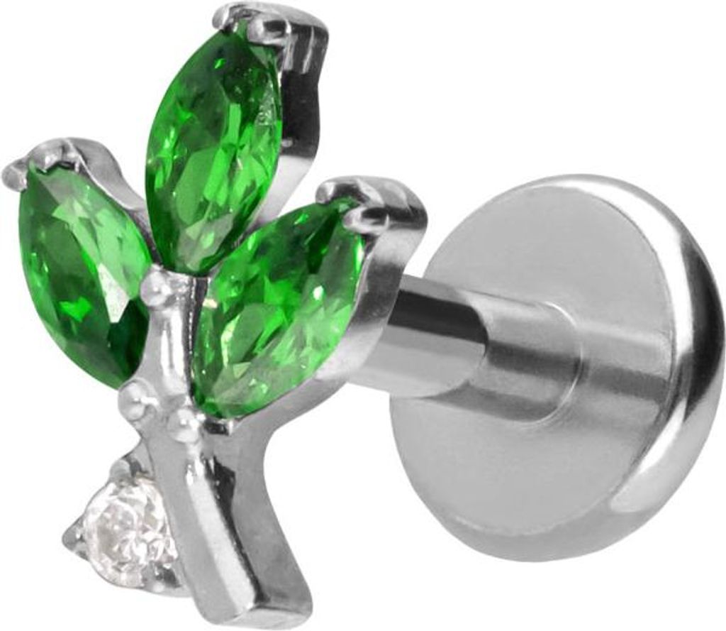 Ohrpiercing, Nasenpiercing Titan Labret mit Push Fit KRISTALLZWEIG Silber Stablänge: 5mm | Stabstärke: 1,2mm