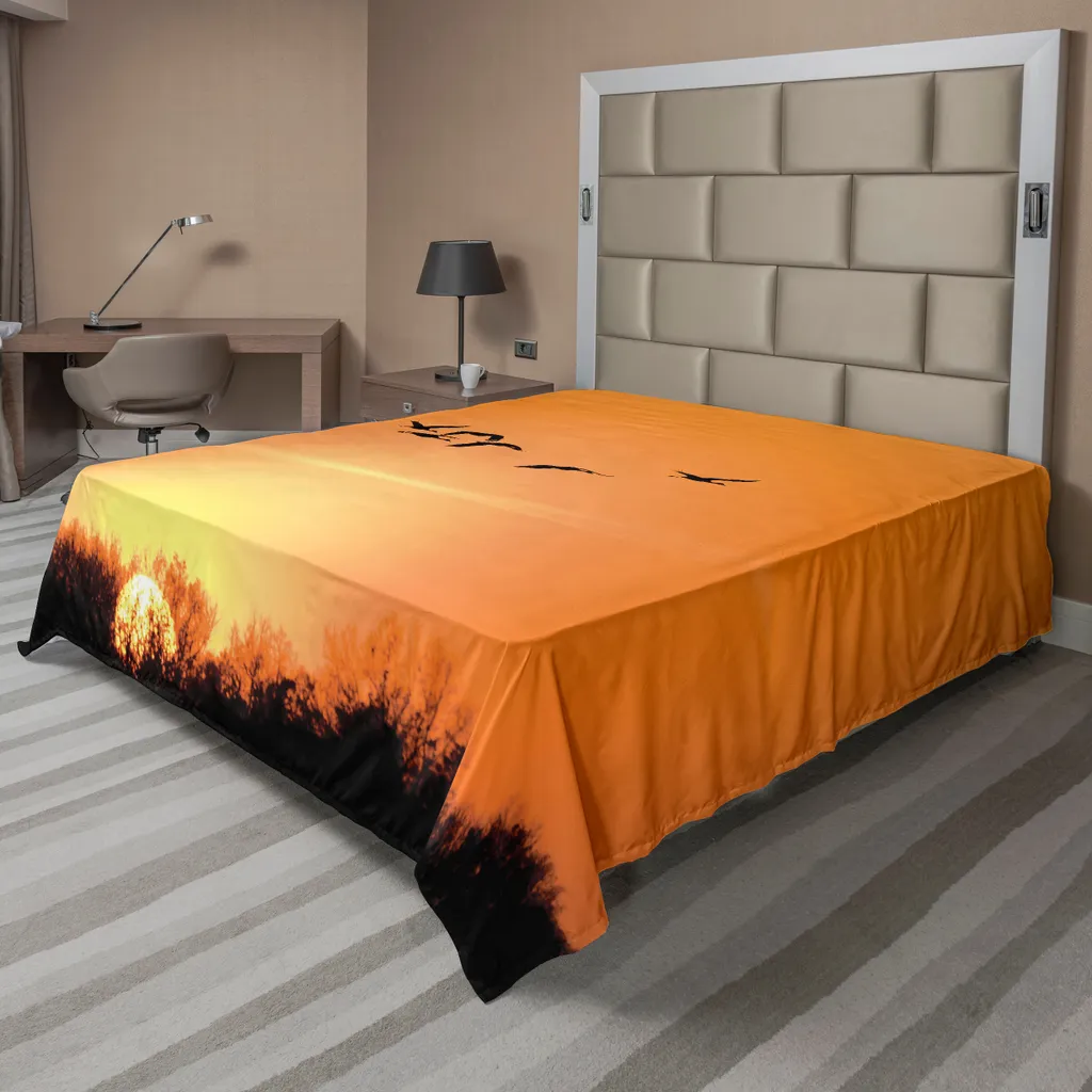 Drap de lit décoratif doux et confortable motif oiseaux désert orange