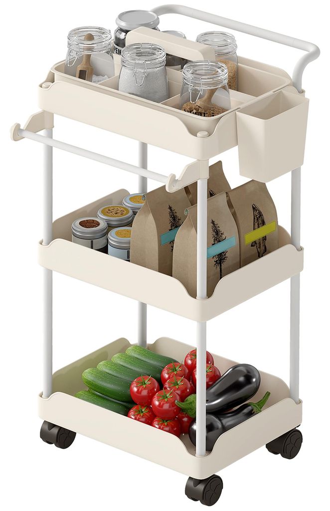HOMCOM Keukenwagen, rollende serveerwagen met 3 niveaus en Productafbeelding 