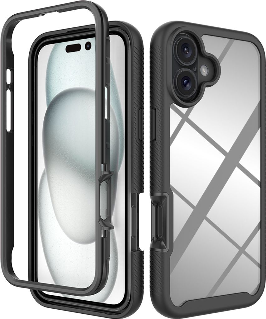 iPhone 16 Plus Hülle, Hybrid Transparente Rückseite TPU Bumper Stoßfest Schutzhülle für iPhone 16 Plus Schwarz