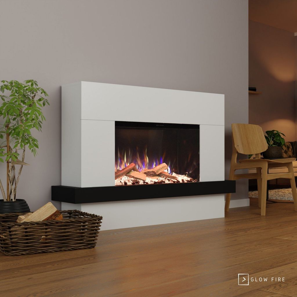 Glow Fire Elektrokamin 'PR9' in Weiss| LED Standkamin in weiß mit Heizung (1500 W) | HxBxT: 150x100x37cm