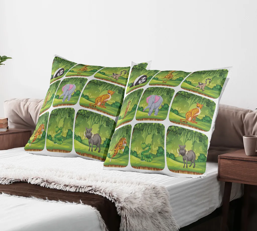 Set 2 Federe 80x80 ABAKUHAUS Forest Friends Animali Giungla