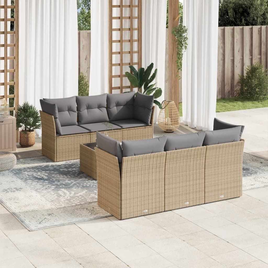 Design 7-tlg. Garten-Sofagarnitur mit Kissen Beige Poly Rattan, Gartenmöbel-Sets 2024