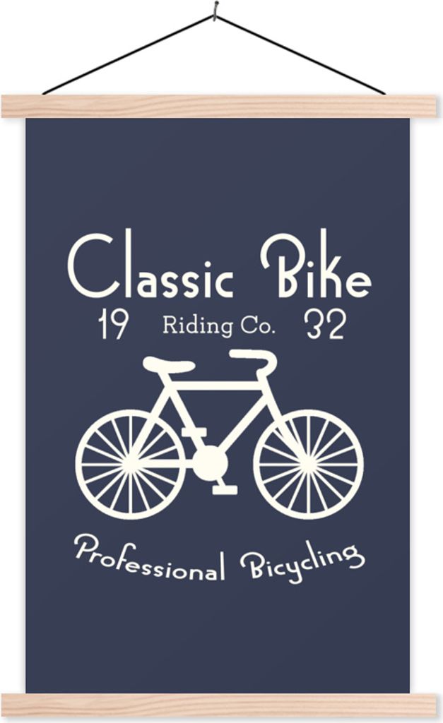 MuchoWow Textilposter Jahrgang - Fahrrad - Text 60x90 cm mit holzfarbenen Rahmen - Textil