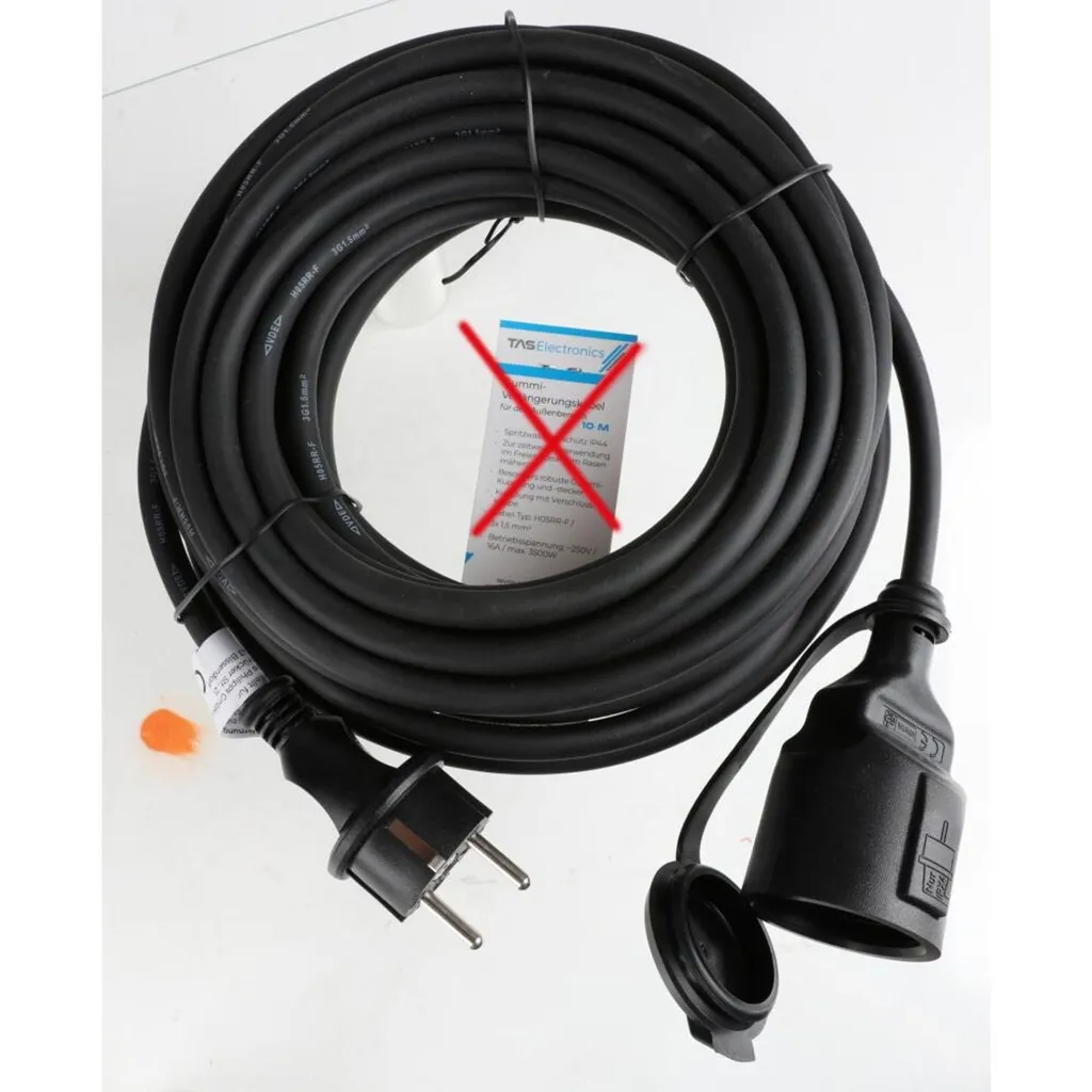 Lot de 10 rallonges électriques 10m IP44 en caoutchouc noir pour jardin