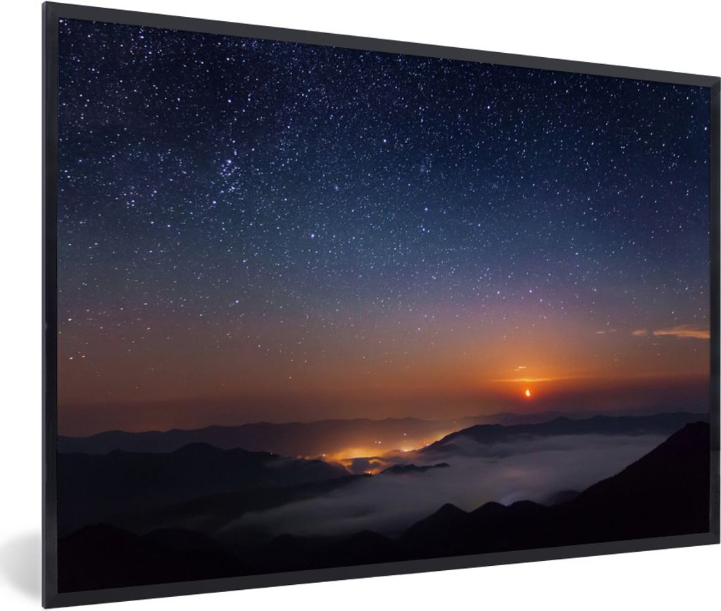 MuchoWow Gerahmtes Poster Der Morgen vertreibt die Nacht 60x40 cm - Poster mit Schwarzem Bilderrahmen Wandposter Rahmen Foto Bilder - Printing - ...