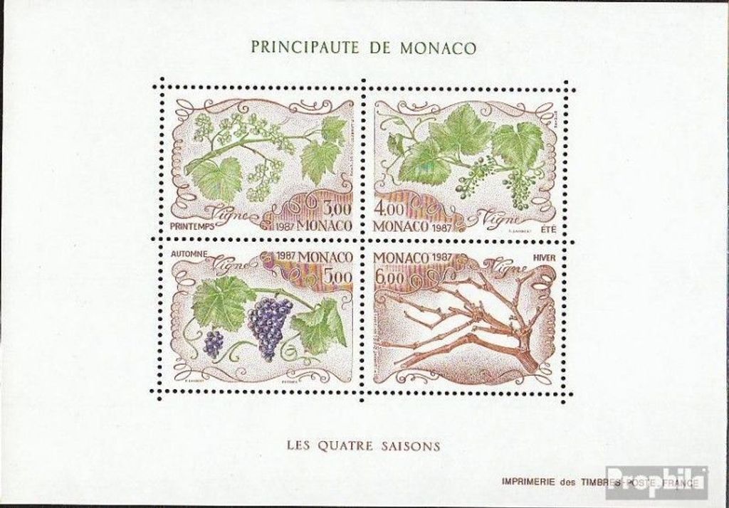 Briefmarken Monaco 1987 Mi Block36 (kompl.Ausg.) postfrisch Vier Jahreszeiten