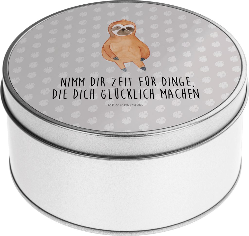 Mr. & Mrs. Panda Dose Faultier Zufrieden - Grau Pastell - Geschenk, keksdosen, Glück, Gelassenheit, Kaffeedose, Aufbewahrungsdosen, Faultiere, Vor...