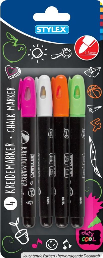 Stylex 32781 Kreidemarker, 4er Set weiß, orange, grün und pink