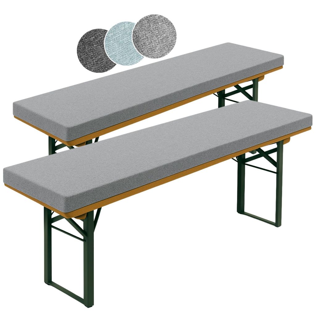 2er Set Bierbankauflage 220 x 25 cm, hellgrau, 4 cm dick, mit Halteschlaufen zur Befestigung, extra dick, sleepling