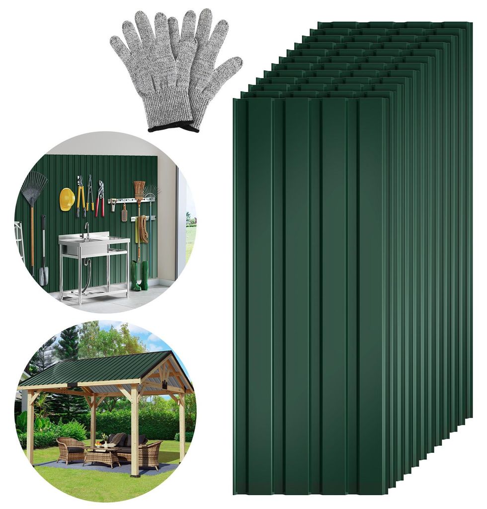 Peviasot 24x Trapezblech 115cm x 45cm = 12 m² Dachblech für Gerätehaus Carport Grün verzinkt Profilblech Wandblech Dachblech Wellblech Dachplatten