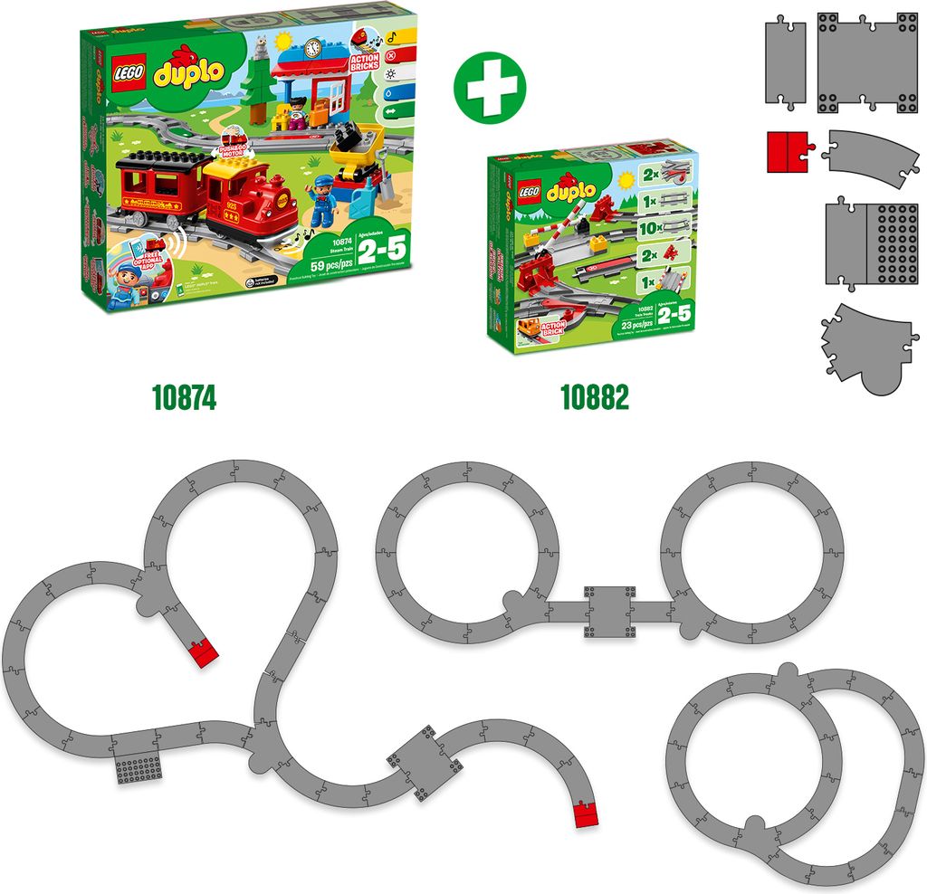 LEGO DUPLO Eisenbahn Schienen, Zugschienen-Bauset mit rotem Produktbild 4