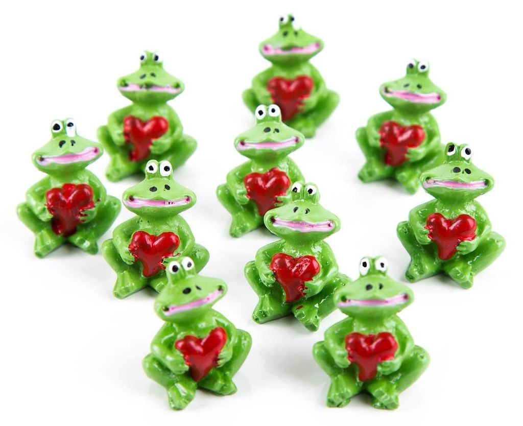 10 Stück kleine Mini Frosch Glücksbringer 2,7 cm grün mit Herz rot Deko Figur Miniatur