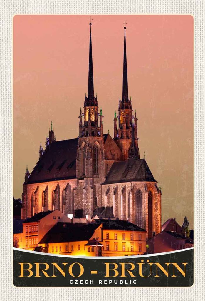 vianmo Holzschild 30x20 cm Brno-Brünn Tschechien Sehenswürdigkeit Bildmotiv Reisemotiv Abenteuer Reisen