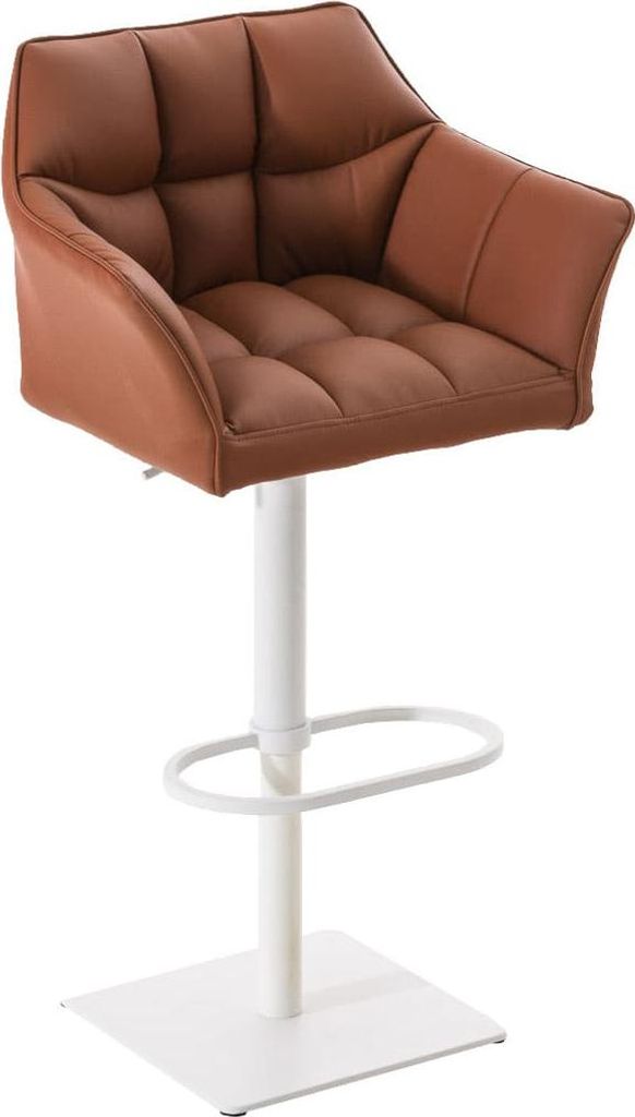 Moderner Barhocker – Eleganter Stuhl – 360° drehbar und verstellbar | Farbe: Hellbraun | Grundfarbe: weiß