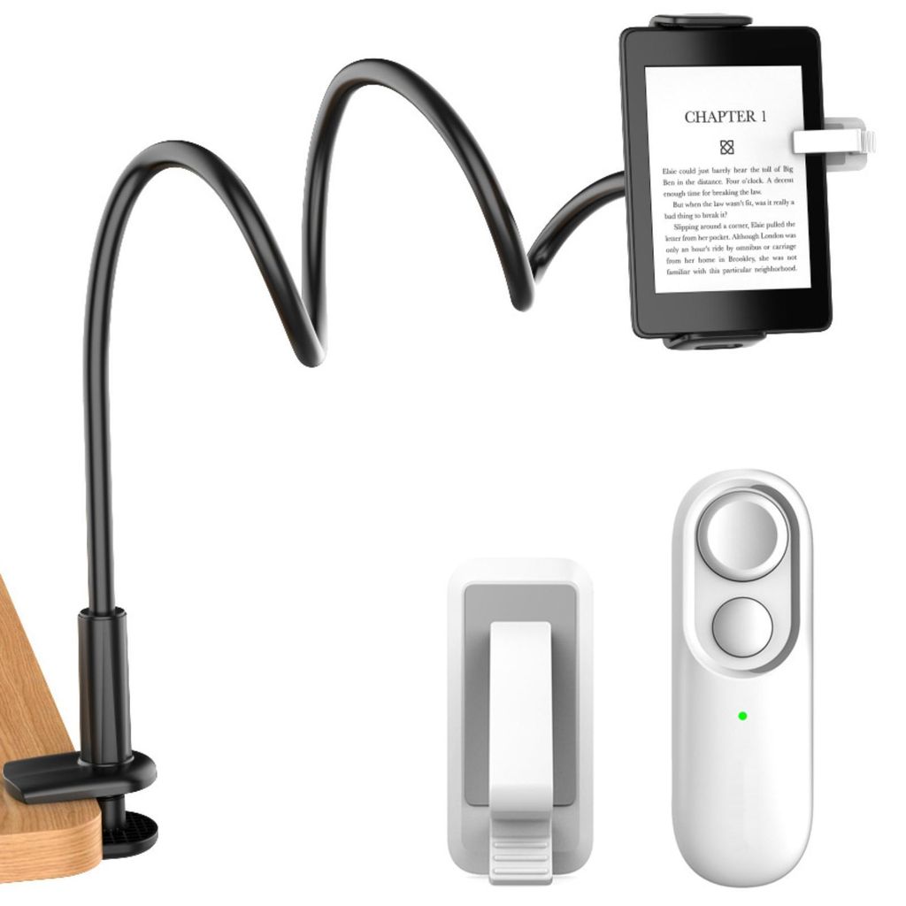 Zimilo Kabellose Kindle Fernbedienung mit Tablet Ständer, Bluetooth Umblätterer für E Reader, andy und Tablet, 4,7 bis 10,35 Zoll, Weiß