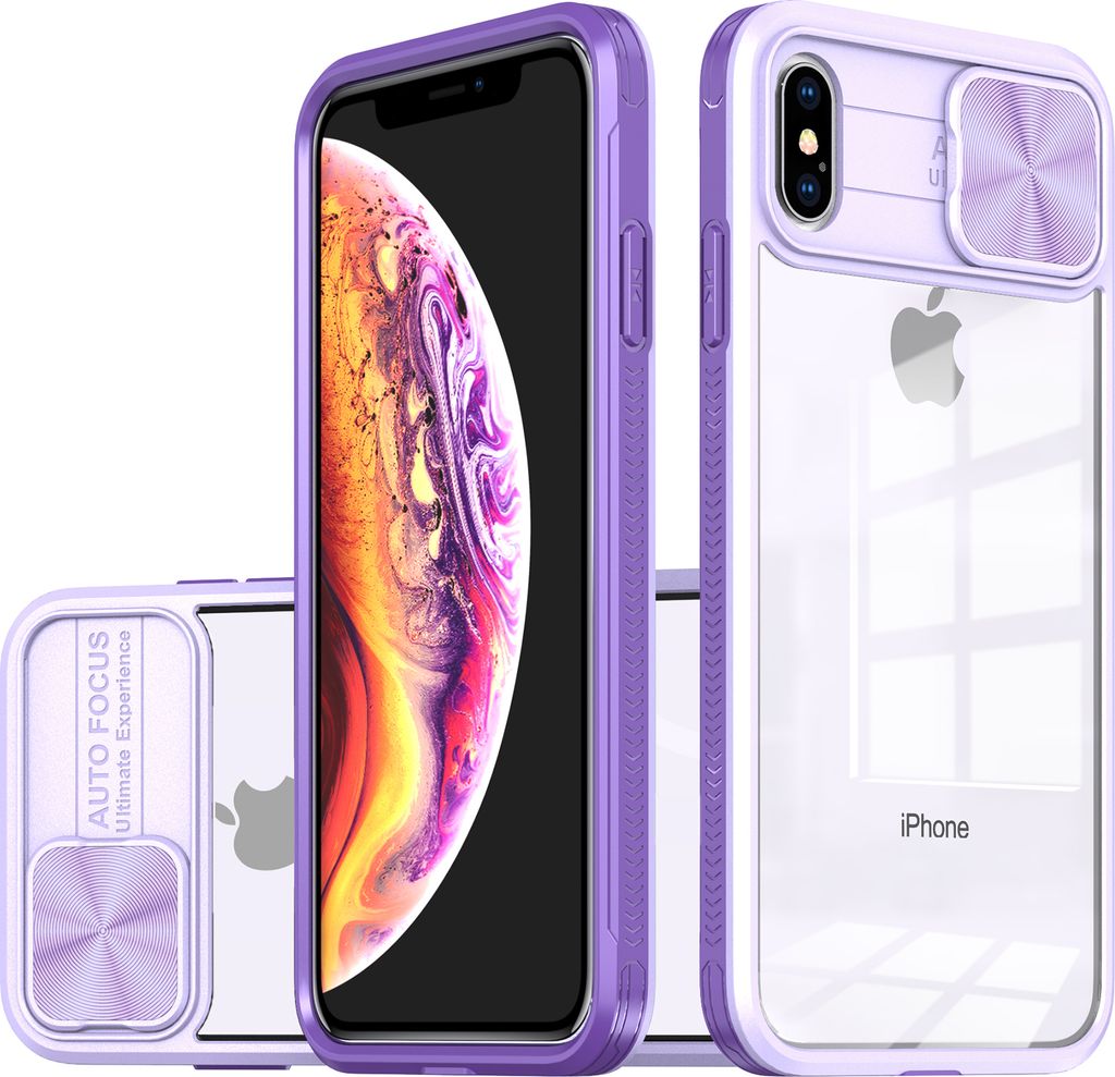 Hülle für iPhone X / iPhone XS Transparent TPU Bumper Schutzhülle mit Schiebe Kamera Schutz Lila