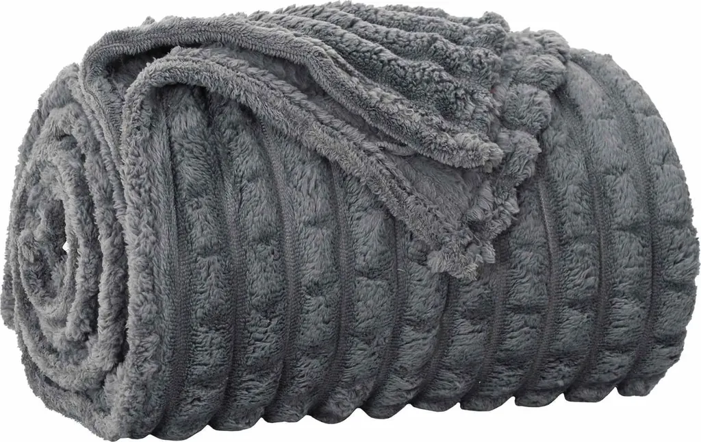 Jeté de lit Fleece gris foncé 270 x 240 cm : fini le froid en hiver